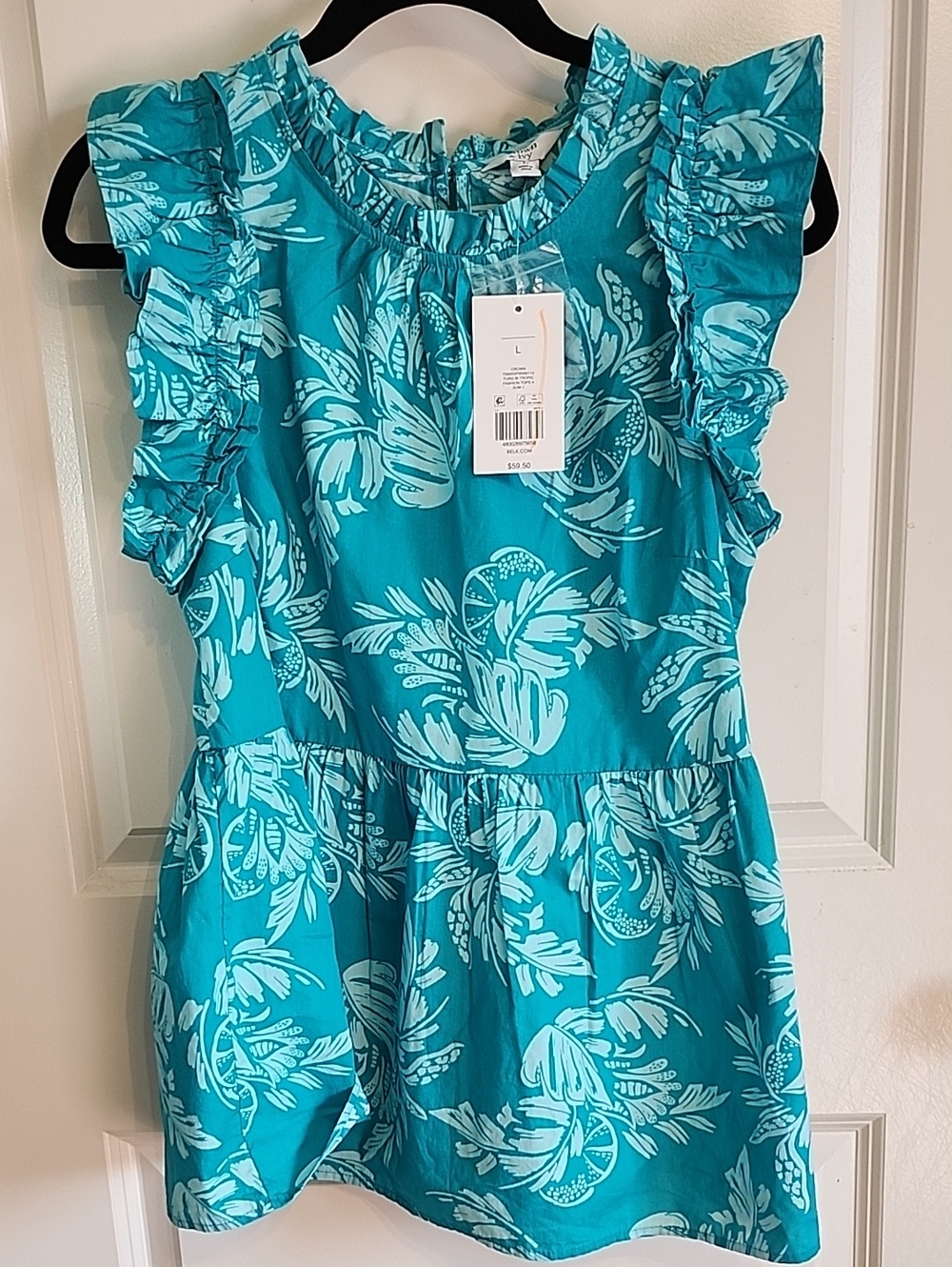 crown & ivy Turquoise Floral Ruffle Sleeveless Tank